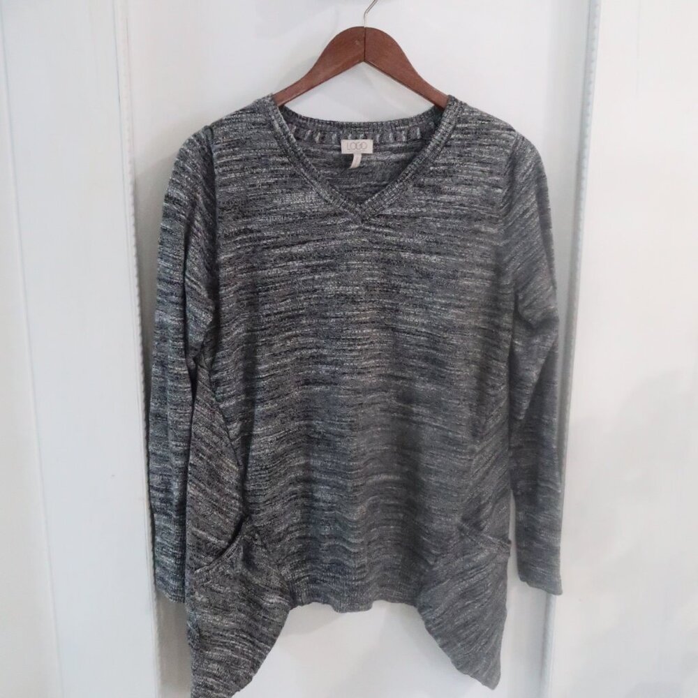 LOGO Lori Goldstein Asymmetrical Sharkbite Sweater Cotton Cashmere  Size S